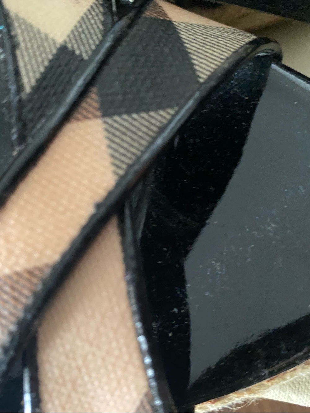 Burberry Black and Beige Check Patent Leather Slingback Heels - Picture 5 of 7